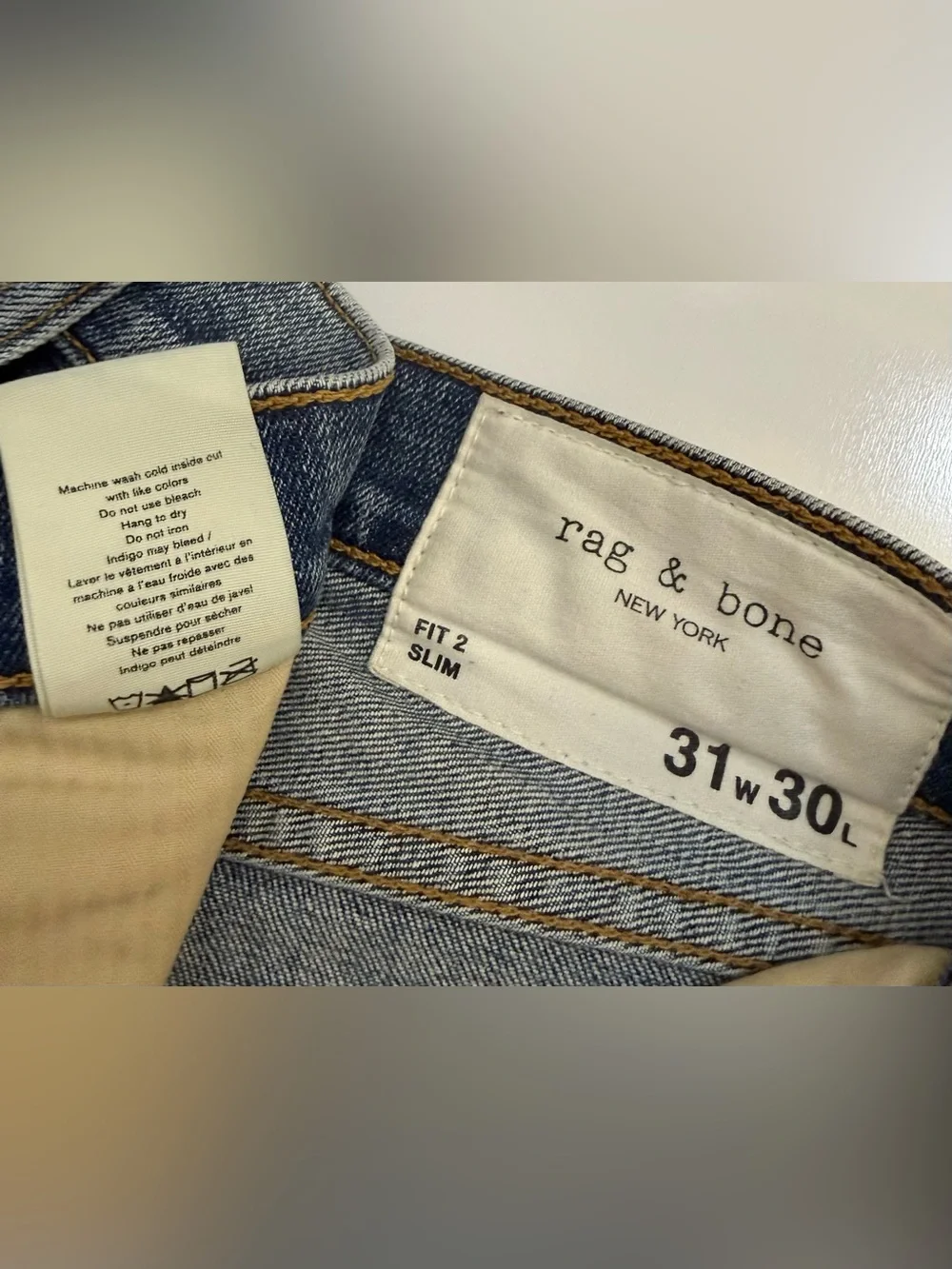 RAG & BONE Made In USA Slim Fit 2 Jeans Mens 31x30” HAYES Button Fly Stretch EUC